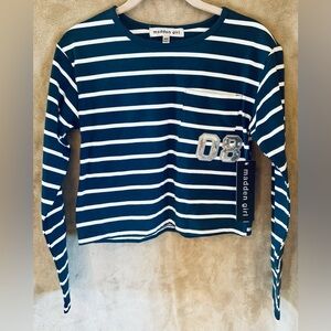 Madden Girl Navy and White Striped Long Sleeve Tee